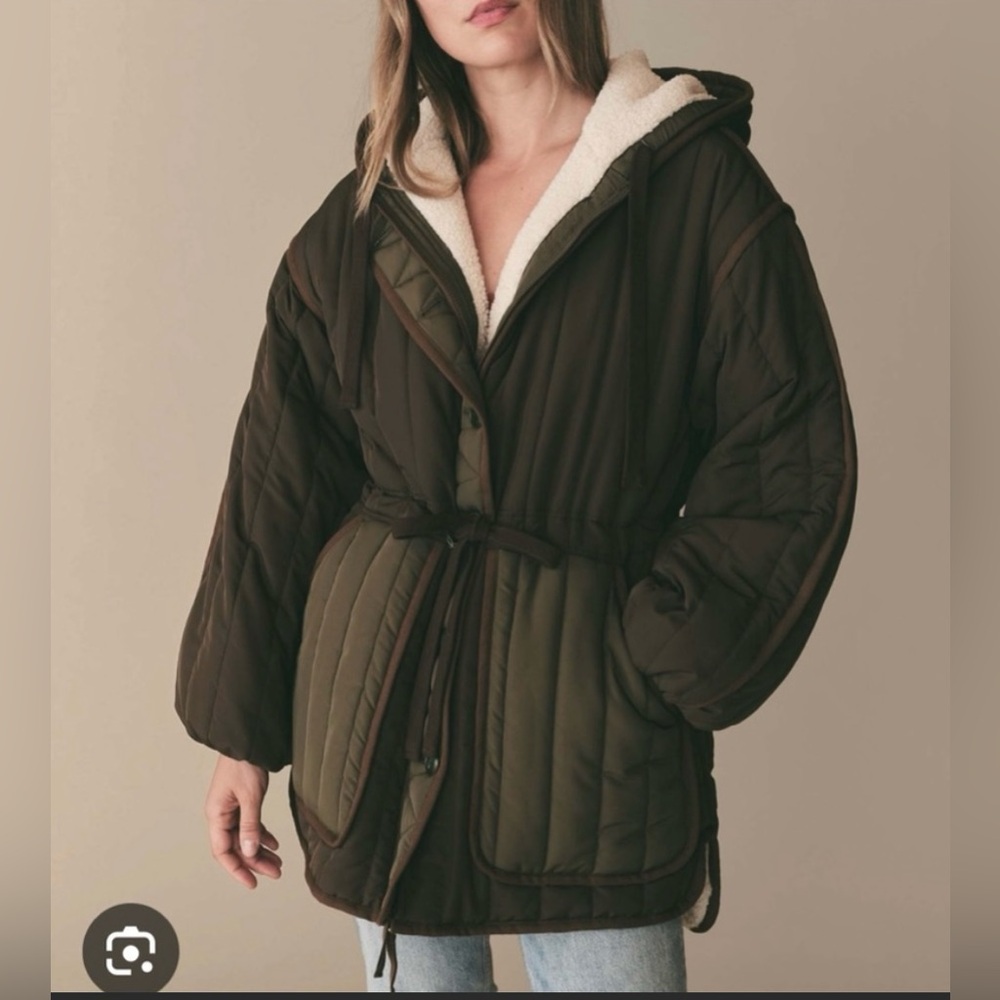 Doen fauna coat olive green fur lined coat